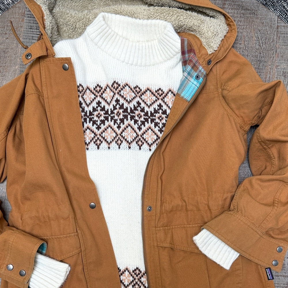 Patagonia Organic Cotton Canvas Sherpa Lined Jacket Hooded - Picture 7 of 7